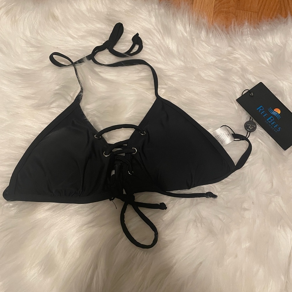 C Brand new Ree Bees black triangle lace up bikini top